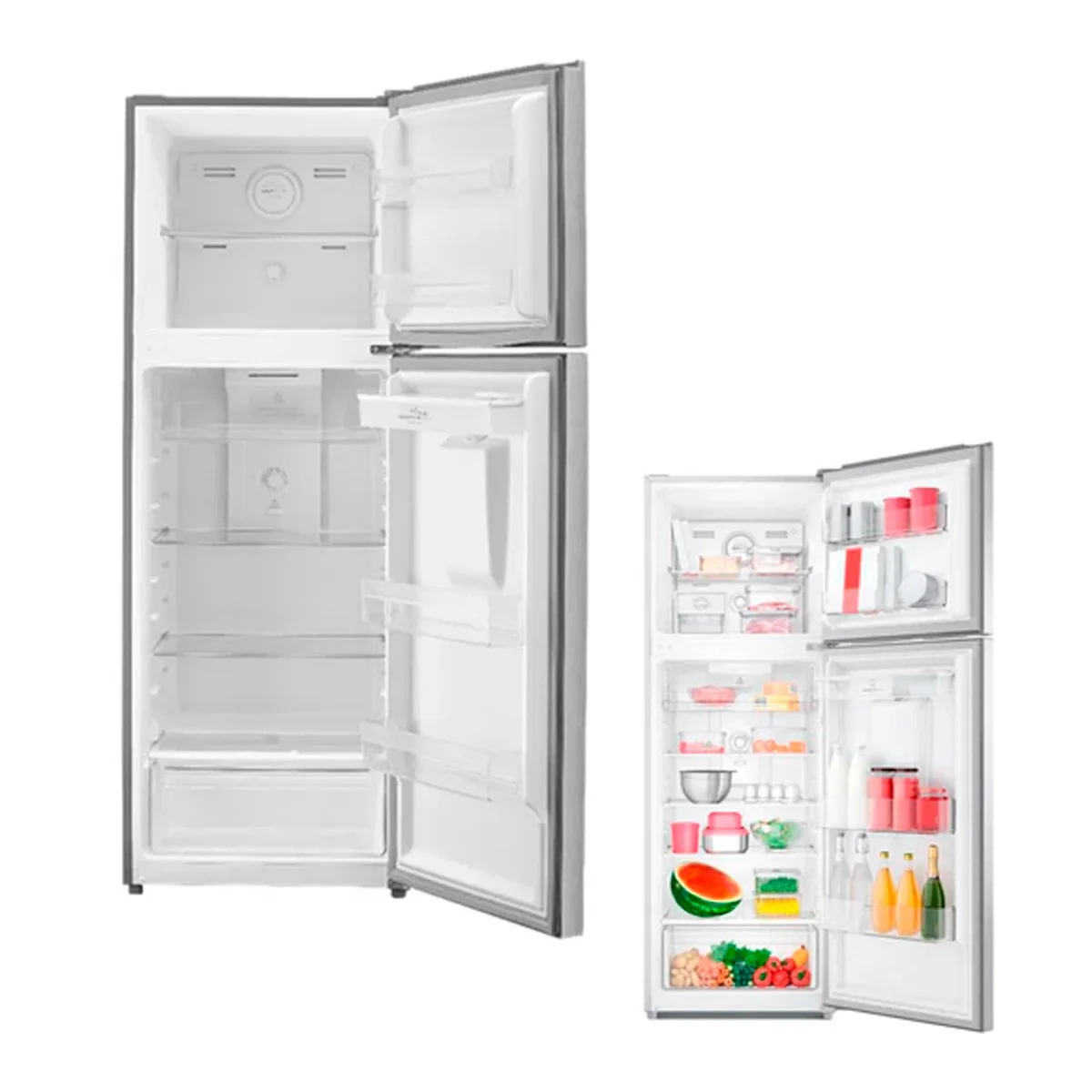 Vista lateral de la refrigeradora con comida